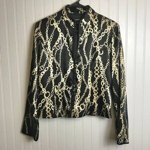 MSK Black Chain Print Button Front V-Neck Blazer Size 14 G23